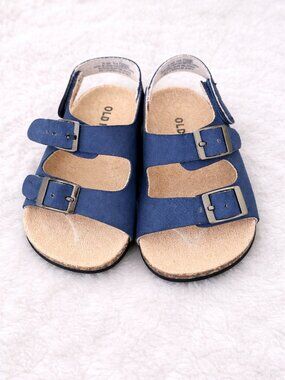 Old Navy Toddler Sandals 12-18M Navy | Double Buckle Cork Footbed Summer Shoes